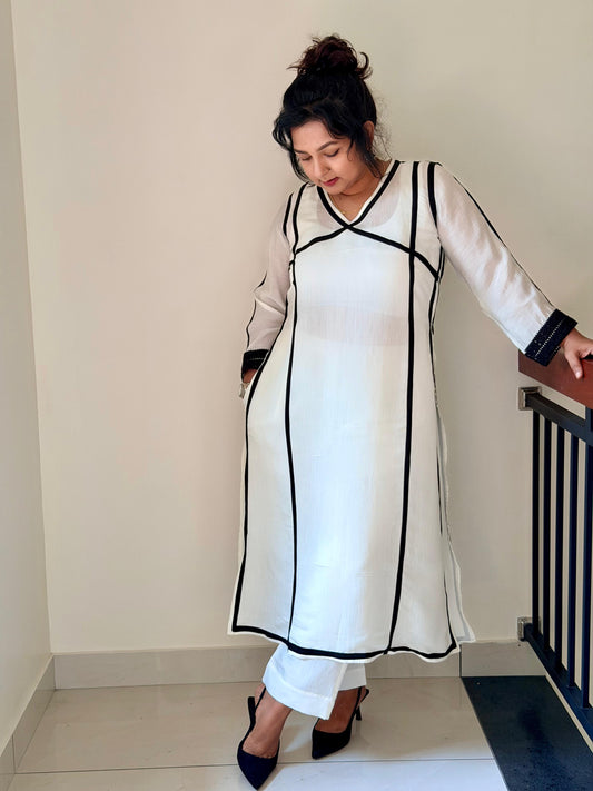 White Kurtha set with black lines