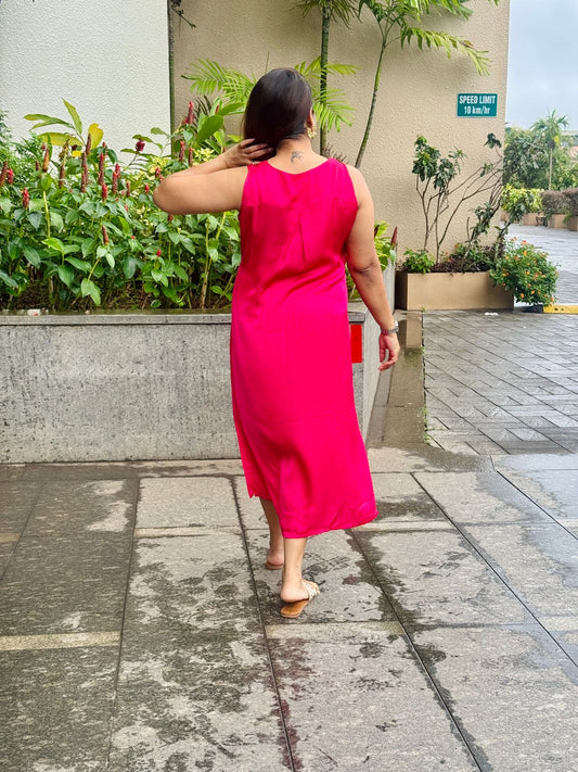 Pink modal sleeveless straight dress