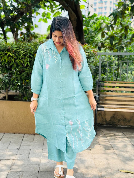 Linen pastel green coord set