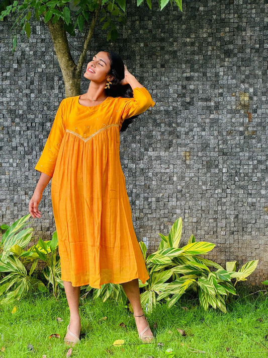 Sunshine yellow chanderi silk dress