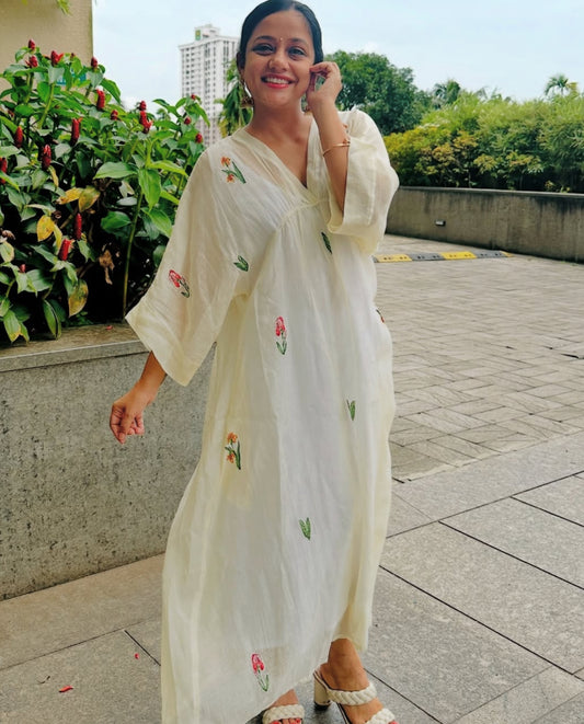 Off white silk kaftan dress