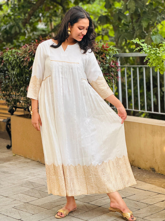 Silk off white Onam dress
