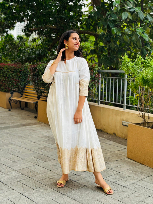 Silk off white Onam dress