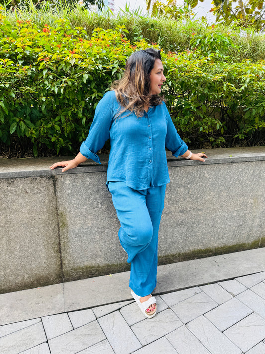 Co ord set crush cotton blue - M23