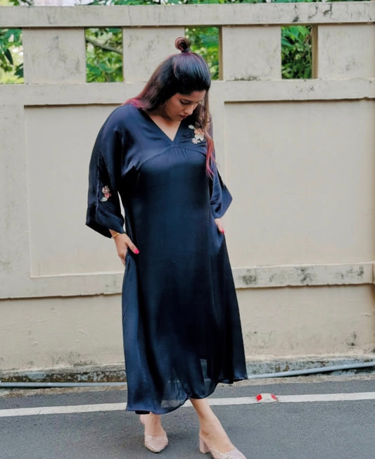 Modal black Embro kaftan dress