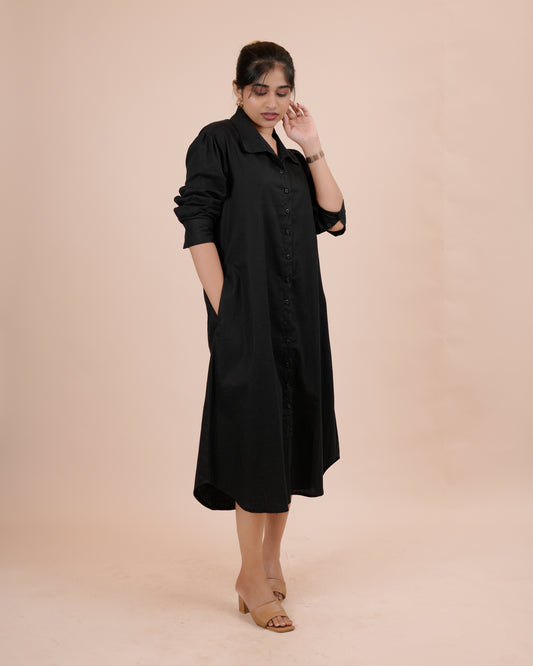 Black linen shirt dress - g23