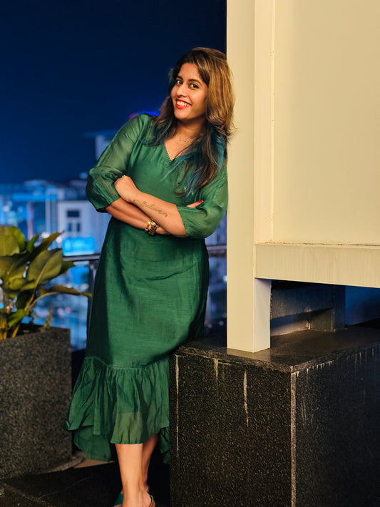 Deep green high low dress