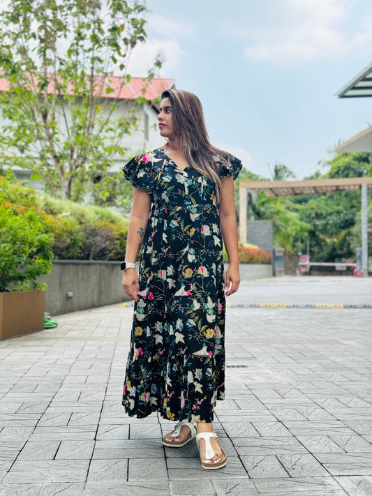 Sari maxi printed black dress