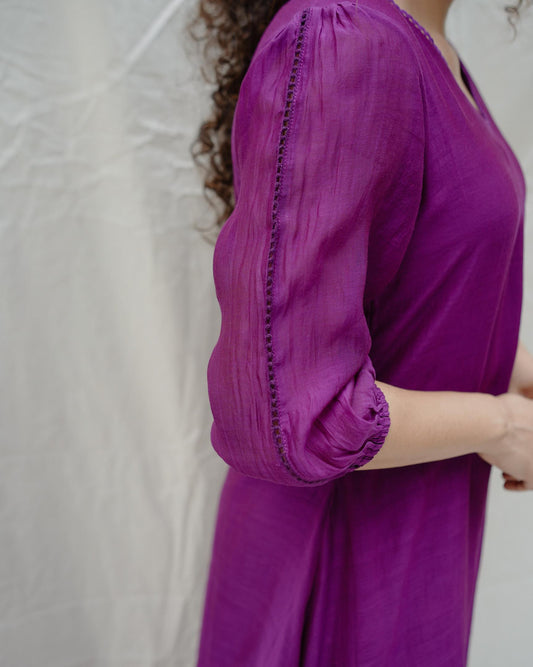 Purple high low A line dress