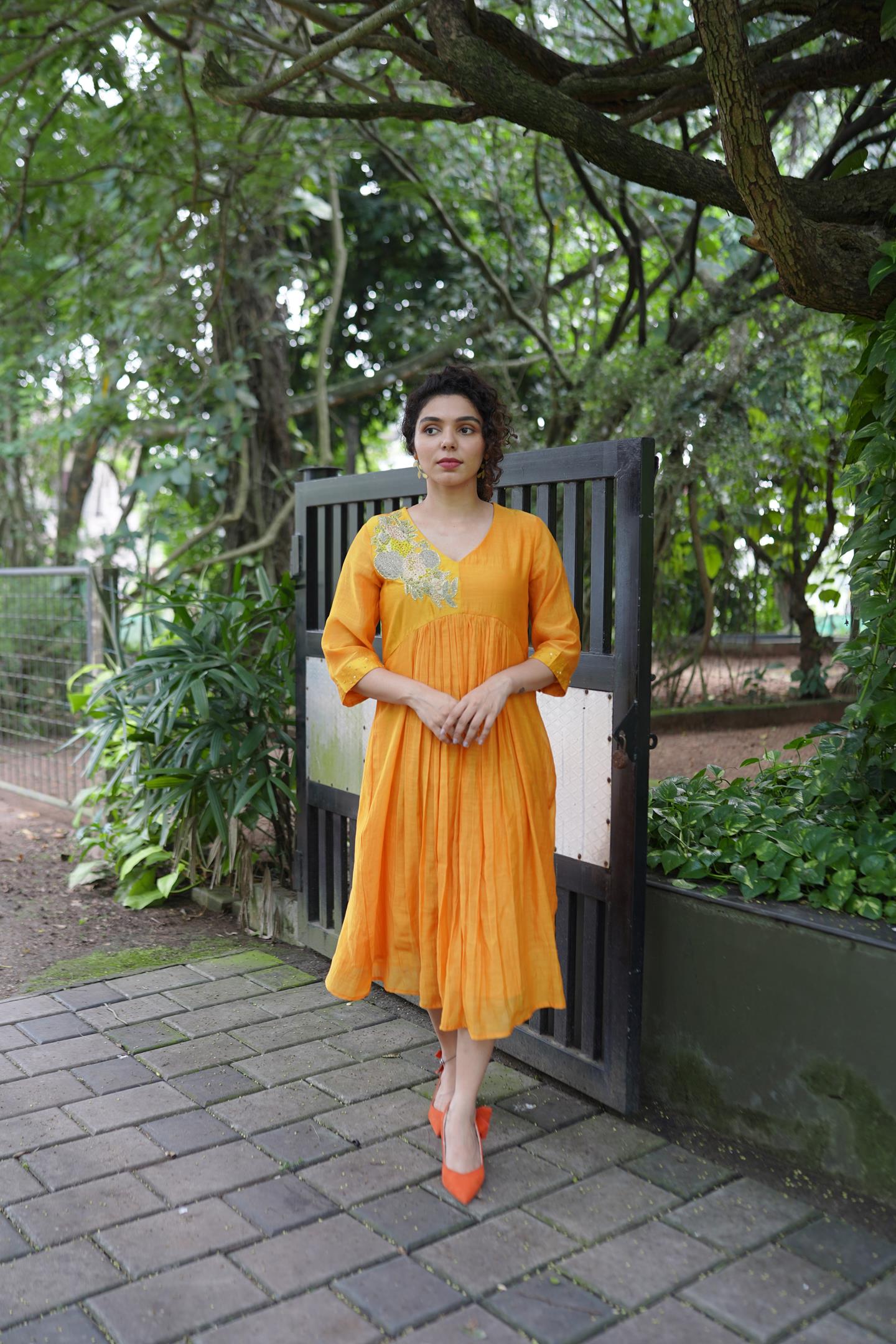 Mango yellow dress with sequins work Mango yellow dress with sequins work