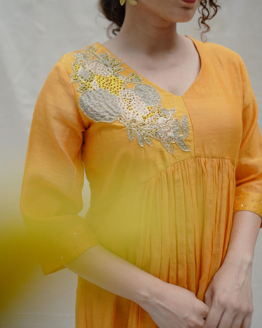 Mango yellow dress with sequins work