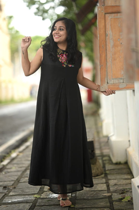 Aline Chanderi Maxi Dress With Hand Work - H23