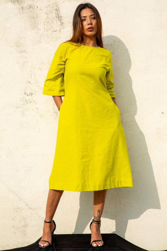 Lemon Green Linen Shift Dress - X25