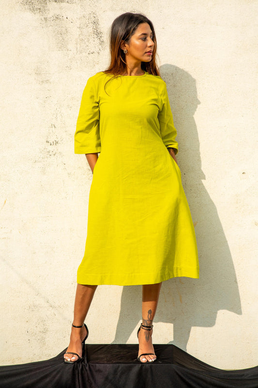 Lemon Green Linen Shift Dress - X25