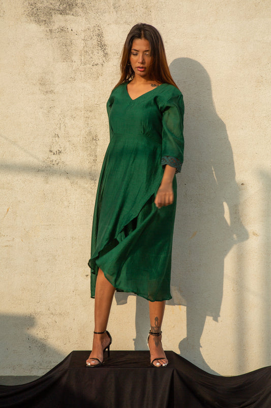 Deep Green Overlap Dress -U25