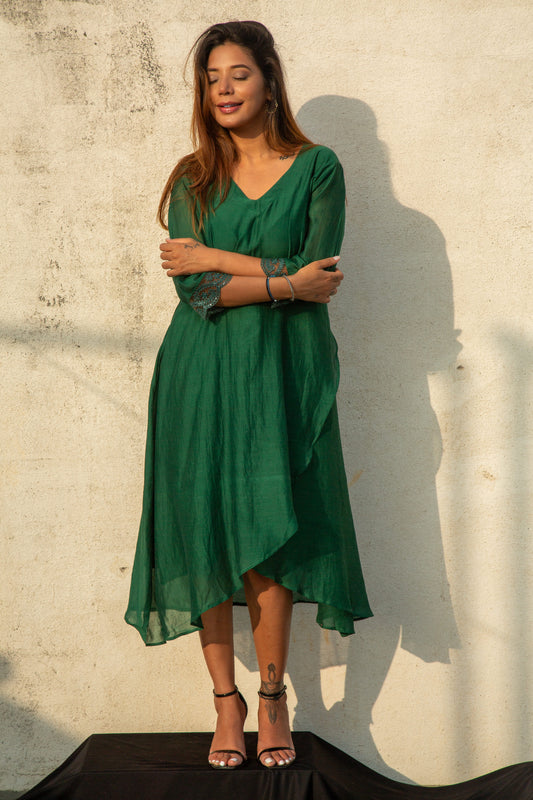 Deep Green Overlap Dress -U25