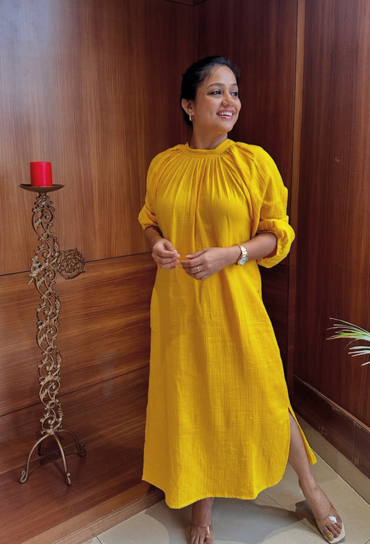 Yellow high neck dress