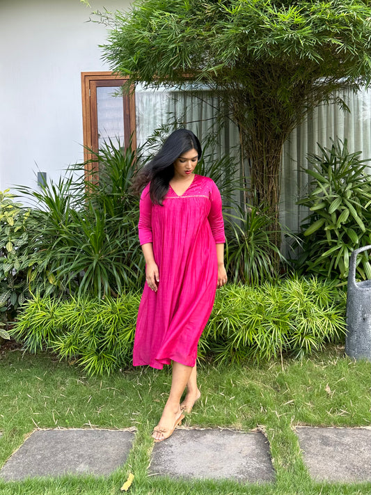 Hot pink polka zari fort dress - z23