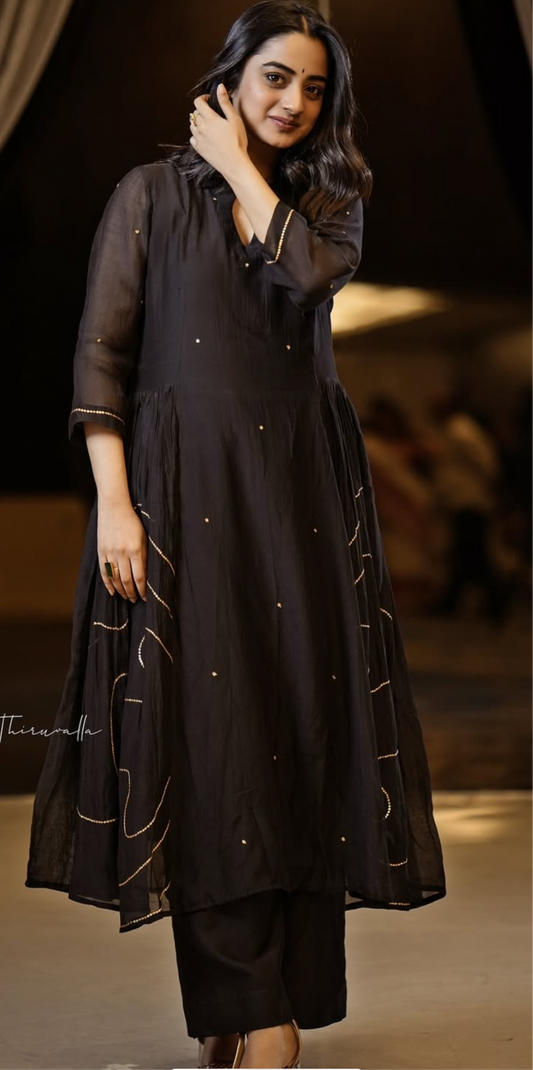 Zari embro black tunic set - v23