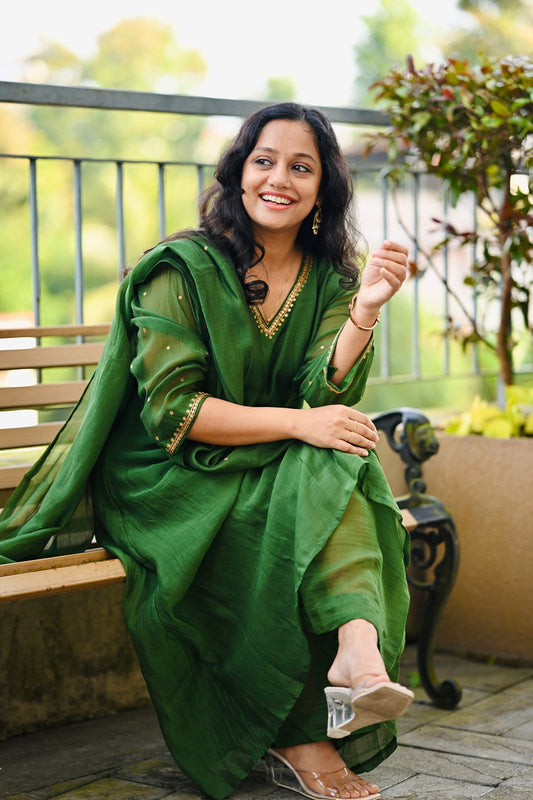 Green Chanderi silk set