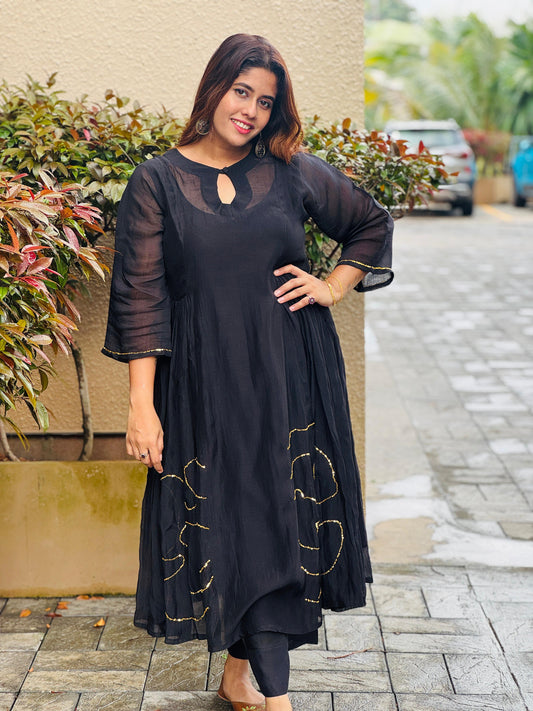 Zari embro black tunic set - v23