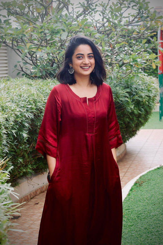 Modal Maroon Coordset With Zari Thread Detailing - o25