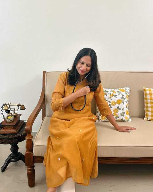 Pintuck rust dress