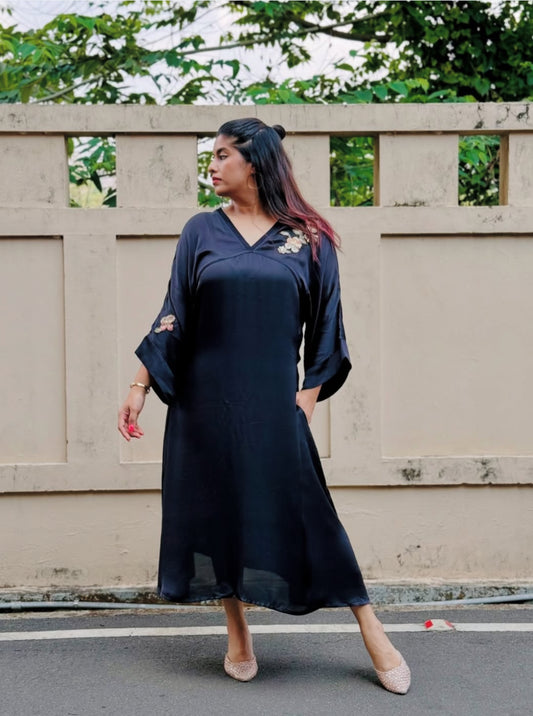Modal black Embro kaftan dress
