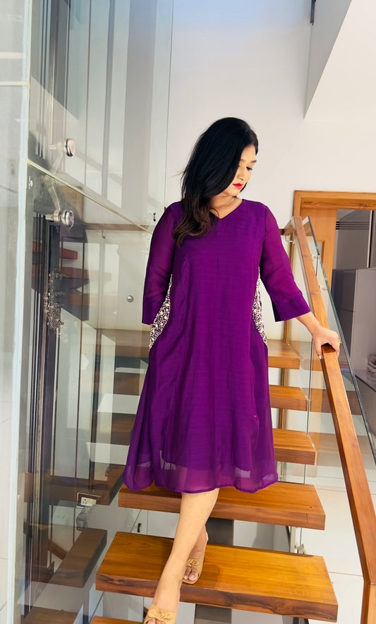 Deep purple embroidery dress - Y23