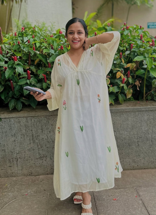 Off white silk kaftan dress
