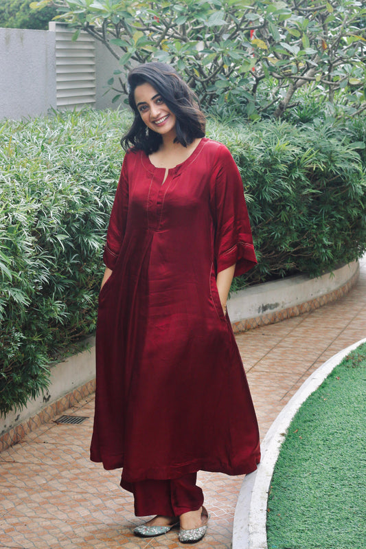 Modal Maroon Coordset With Zari Thread Detailing - o25
