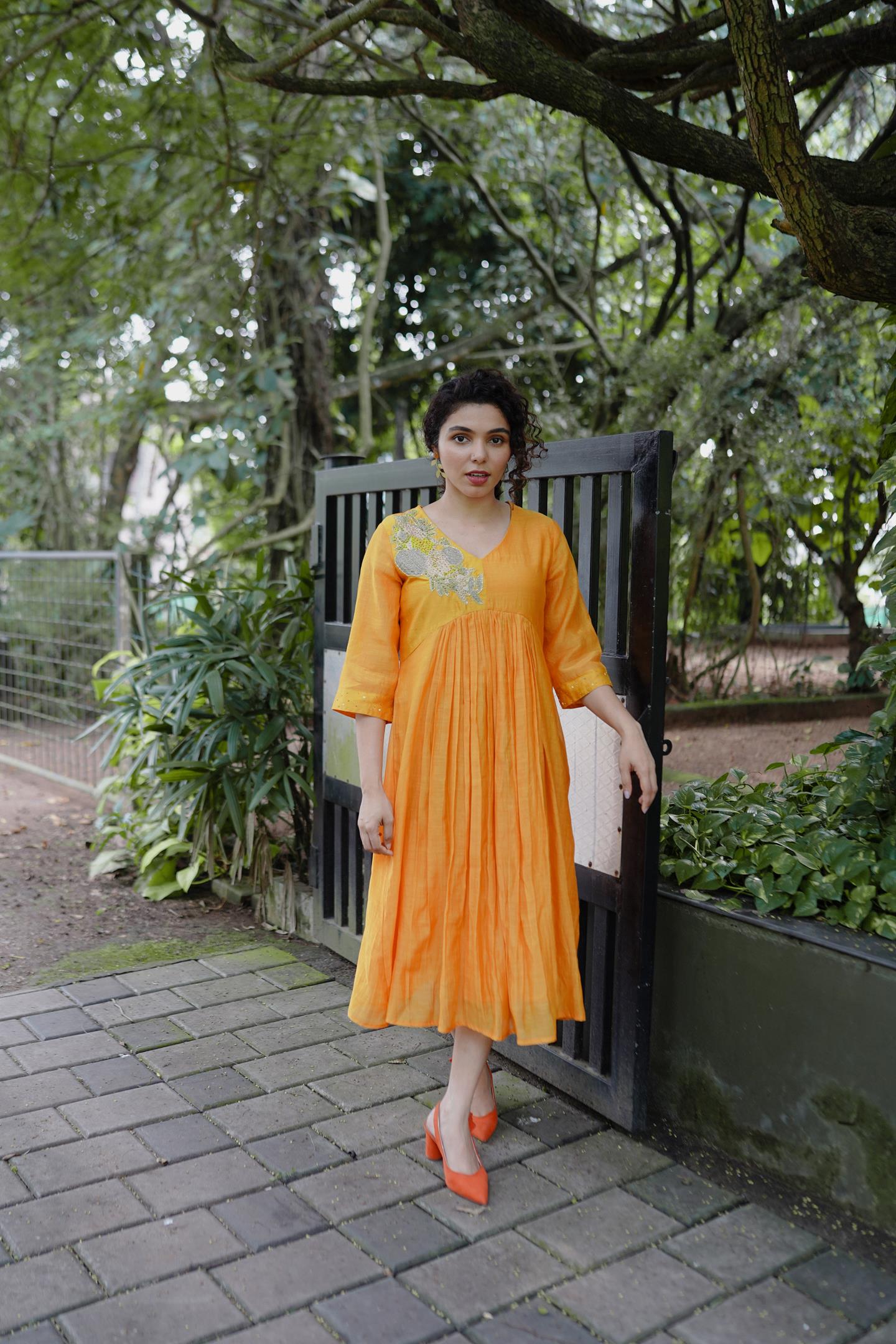 Mango yellow dress with sequins work