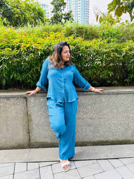 Co ord set crush cotton blue - M23