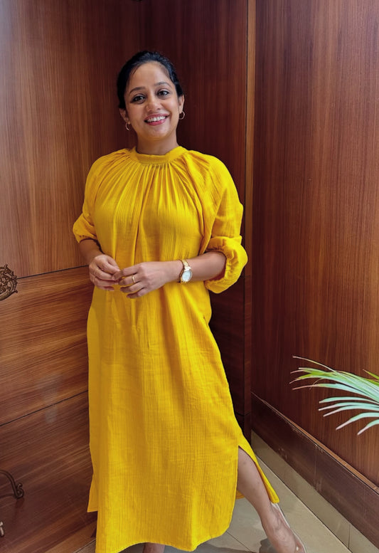 Yellow high neck dress