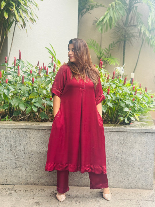 Modal Maroon Coordset With Zari Thread Detailing - o25